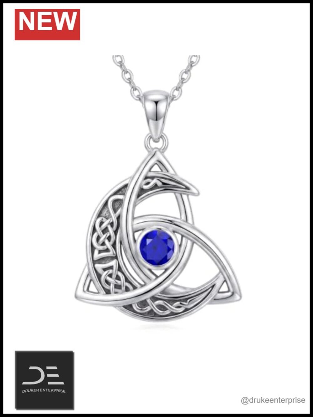Celtic Knot Necklace Moon Pendant Birthstone Jewelry Brass